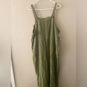 Dip- medium Olive Green Women's Linen-blend Overalls